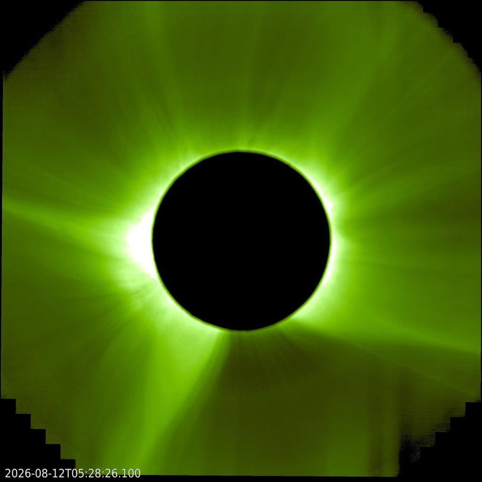 Imagen obtenida por Proba-3 durante el eclipse solar del 12 de agosto de 2026. Créditos: ESA / Proba-3 / ASPIICS.