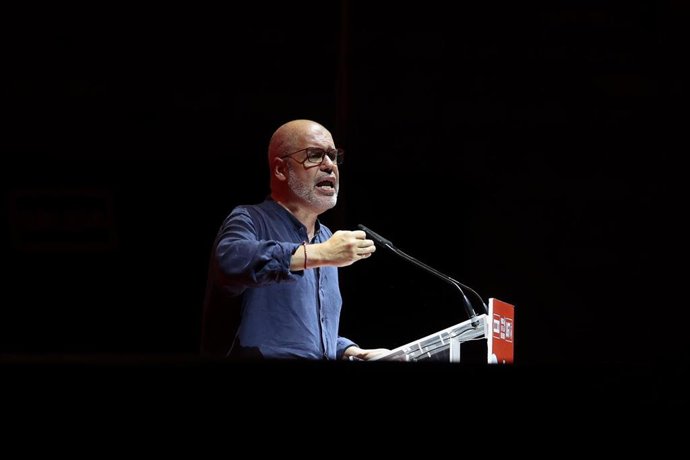 Archivo - El secretario general de CCOO, Unai Sordo, interviene durante una euro-manifestación, en el Palacio de Vistalegre, a 18 de junio de 2026, en Madrid (España). 