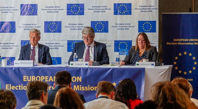 Rueda de prensa de la Misión de Observación Electoral de la Unión Europea en Zambia 2026.