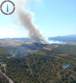 Una de las primeras imágenes del incendio declarado en Jayena. A 20 de agosto de 2026.
