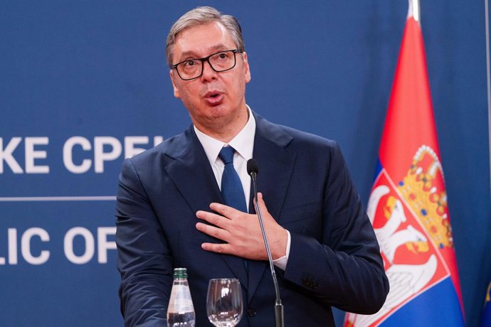August 8, 2026, Belgrade, Central Serbia, Serbia: 202688, Belgrade, Serbia - Serbian President VUCIC ALEKSANDAR hosts Ukrainian President VOLODYMYR ZELENSKYY during his official visit to the Republic of Serbia at the Palace of Serbia. Serbian President VU