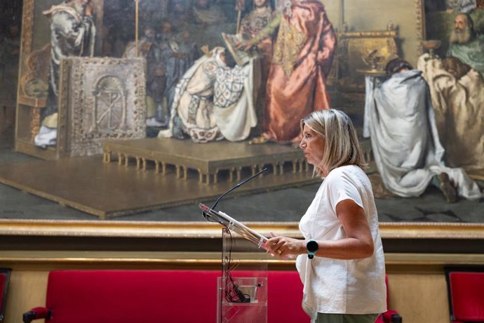 La portavoz del PP en el Senado, Alicia García, durante una rueda de prensa, en el Senado, a 19 de agosto de 2026, en Madrid (España). 