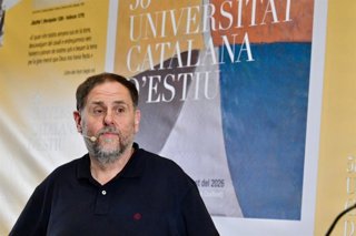 El líder d'ERC, Oriol Junqueras, durant una classe magistral en la Universistat Catalana d'Estiu (UCE)