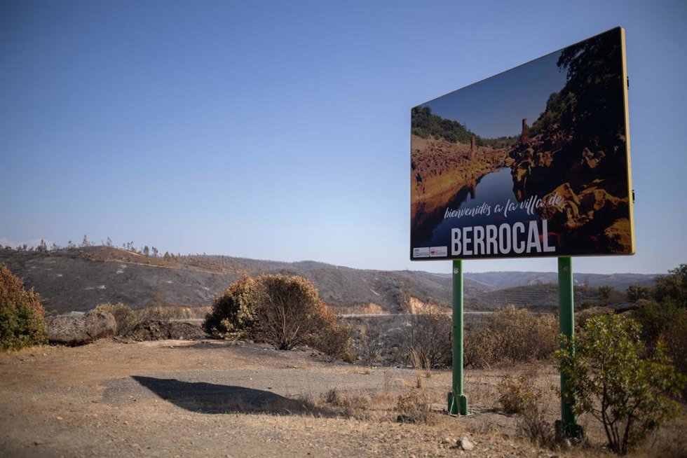 El incendio de Niebla deja un paisaje desolador en Berrocal (Huelva). 