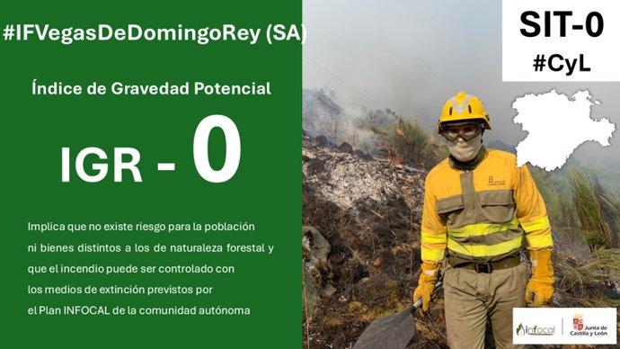 Información sobre la bajada a IGR-0 en el frente del incendio de Pinofranqueado (Cáceres) que afecta a la provincia de Salamanca.