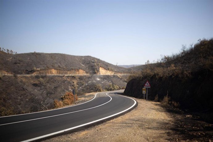 El incendio de Niebla deja un paisaje desolador en Berrocal (Huelva). 