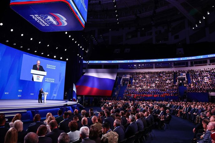 Vladimir Putin, durante el congreso de Rusia Unida en Moscú, a 22 de agosto de 2026 