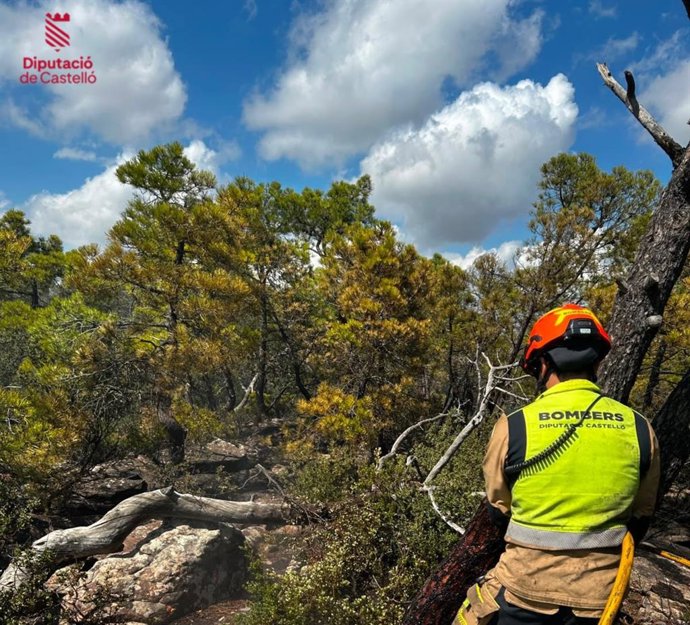 Bomberos trabajando en el incendio de la Calderona