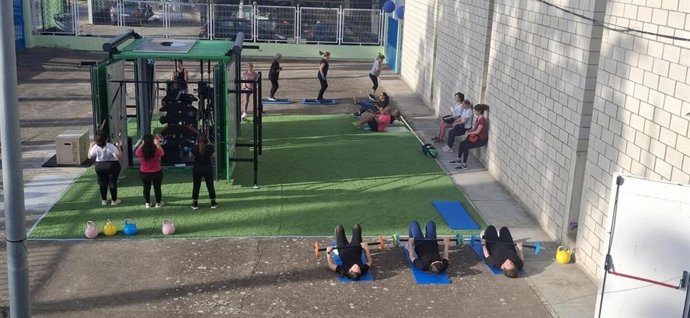 Gimnasio portátil del programa Cubofit que impulsa la Junta de Extremadura