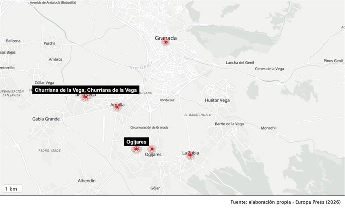 Mapa de los seísmos registrados durante la madrugada en la provincia de Granada.