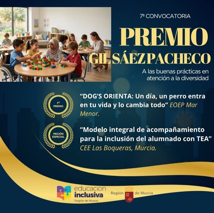 Cartel con los ganadores del 'Premio Gil Sáez Pacheco 2025' a las buenas prácticas en atención a la diversidad.