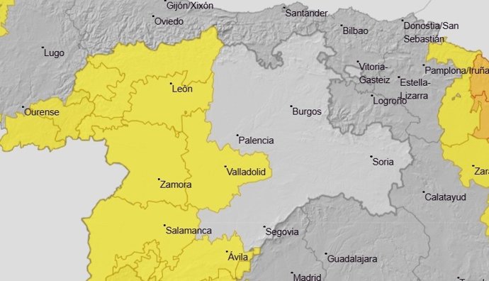 Cinco provincias de CyL estarán este lunes en aviso amarillo por lluvias, tormentas o rachas de viento de hasta 70 km/h