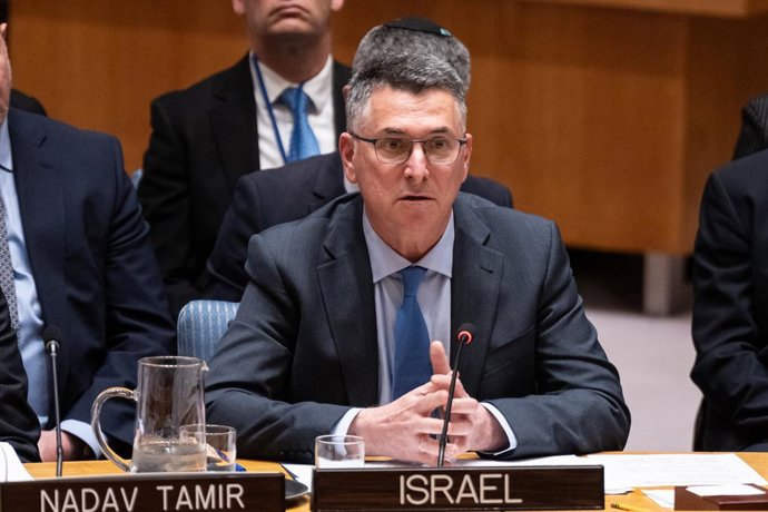 Archivo - February 18, 2026, New York, New York, United States: Gideon Sa'ar, Minister for Foreign Affairs of Israel speaks during Security Council meeting on The situation in the Middle East, including the Palestinian question at UN Headquarters in New Y