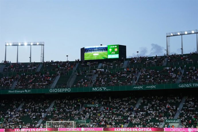 General view inside the stadium during the Spanish League, LaLiga EA Sports, football match played between Elche CF and FC Barcelona at Estadio Manuel Martinez Valero on August 23, 2026, in Elche, Spain.