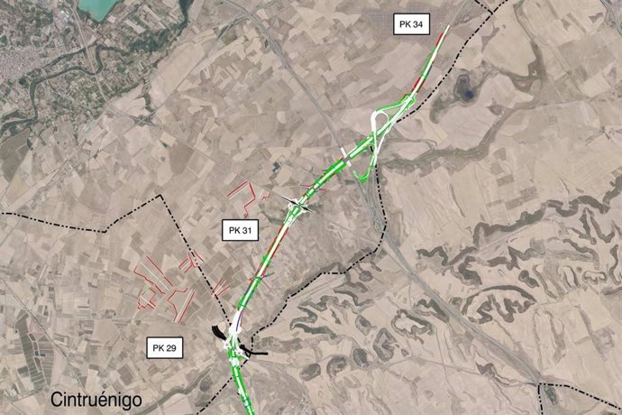 Plano del proyecto del paso de fauna sobre la A-15 entre Cintruénigo y Tudela.
