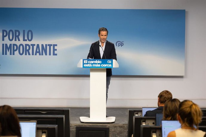 El portavoz nacional del Partido Popular, Borja Sémper, durante la rueda de prensa posterior al Comité de Dirección del PP, a 24 de agosto de 2026, en Madrid (España). 