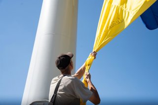 August 23, 2026, Kramatorsk, Donetsk Oblast, Ukraine: KRAMATORSK, UKRAINE â€” AUGUST 23, 2026: Municipal workers replace a Ukrainian flag in Kramatorsk after the previous flag was damaged in a Russian FPV drone strike, as Ukraine marks National Flag Day o