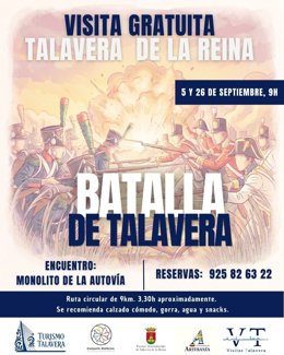 Cartel de la histórica Batalla de Talavera con una ruta gratuita