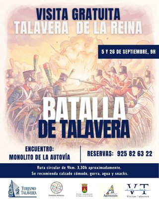 Cartel de la histórica Batalla de Talavera con una ruta gratuita
