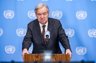 31 July 2026, US, New York: United Nations Secretary General, Antonio Guterres speaks to reporters at the Security Council stakeout at UNHQ. Photo: Bianca Otero/ZUMA Press Wire/dpa