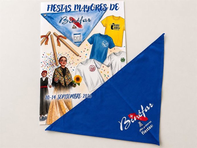 Cartel y pañoleta de las fiestas patronales de Binéfar.