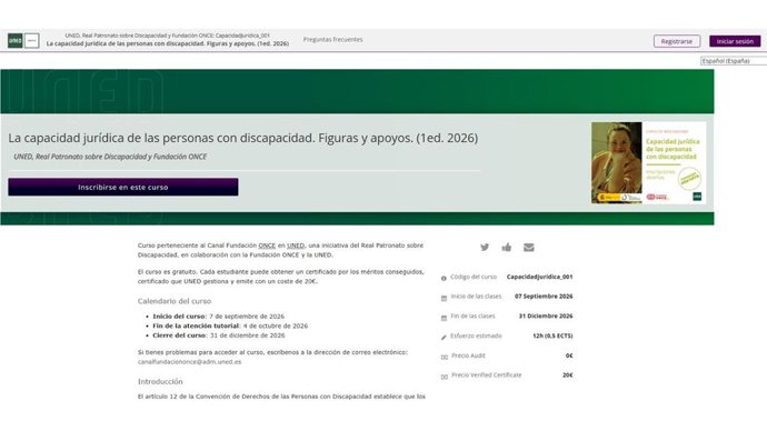 Pagina web sobre el curso 'La capacidad jurídica de las personas con discapacidad'
