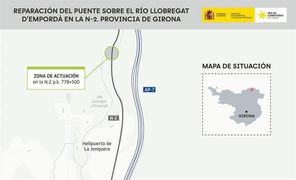 Reparación del puente sobre el río Llobregat d'Empordà en La Jonquera (Girona)