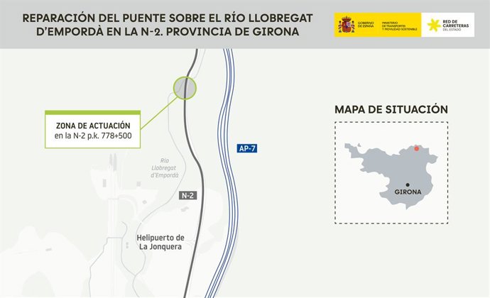 Reparació del pont sobre el riu Llobregat d'Empordà a La Jonquera (Girona)