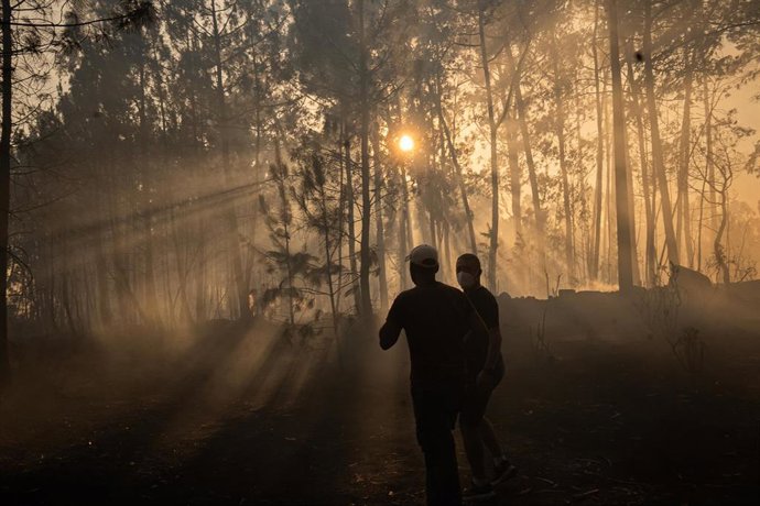 Archivo - Vecinos de Cambados durante  las tareas de extinción de un incendio forestal, a 2 de julio de 2026, en el límite entre los municipios de Vilanova de Arousa y Cambados, Pontevedra. Foto de archivo