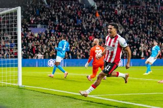 Archivo - Couhaib Driouech of PSV celebrates after scoring his teams sixth goal during the UEFA Champions League, League Phase, MD3 football match between PSV and SSC Napoli on 21 October 2025 at Philips Stadion in Eindhoven, Netherlands - Photo Joris Ver