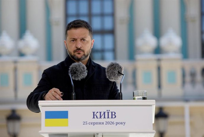 El presidente ucraniano, Volodimir Zelenski, en los actos por la independencia de Ucrania.