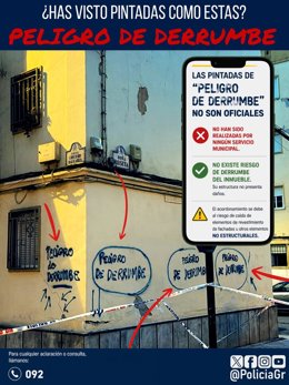 Ante las pintadas no oficiales en edificios afectados por los seísmos en la capital granadina, la Policía Local aclara que estas no han sido realizadas por ningún servicio municipal y que los acordonamientos no responden a un riesgo de derrumbe.