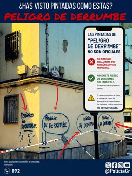 Ante las pintadas no oficiales en edificios afectados por los seísmos en la capital granadina, la Policía Local aclara que estas no han sido realizadas por ningún servicio municipal y que los acordonamientos no responden a un riesgo de derrumbe.