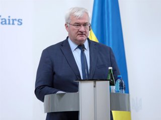 August 22, 2026, Kyiv, Ukraine: Foreign Minister of Ukraine Andrii Sybiha attends a joint news conference with Federal Minister for Foreign Affairs of Germany Johann Wadephul following negotiations, Kyiv, Ukraine, August 22, 2026. The talks focused on str
