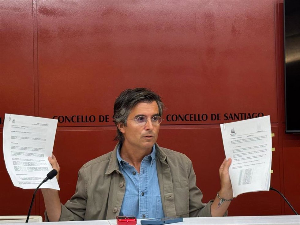 El líder del PP de Santiago, Borja Verea, en una rueda de prensa, a 26 de agosto de 2026.