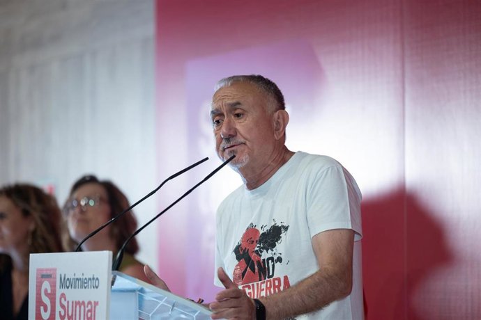 Archivo - El secretario general de UGT, Pepe Álvarez, interviene durante el cierre de la Asamblea anual 2026 del Movimiento Sumar, a 11 de julio de 2026, en Madrid (España). (Foto de archivo).