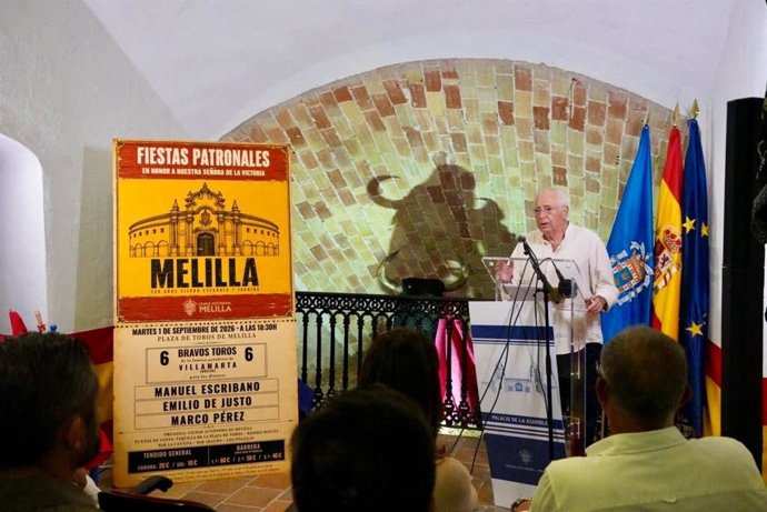 El presidente del Gobierno de Melilla, Juan José Imbroda, en la presentación de la corrida de toros de la Feria de septiembre.