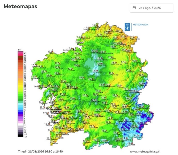 Temperaturas en Galicia a 26 de agosto de 2026.