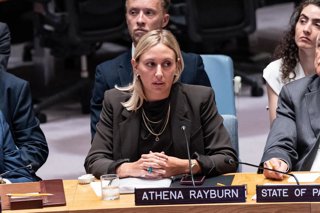 August 26, 2026, Bronx, New York, USA: Athena Rayburn, Executive Director of the Association of International Development Agencies (AIDA) participates at monthly Security Council meeting on Middle East including Palestinian question at UN Headquarters in 