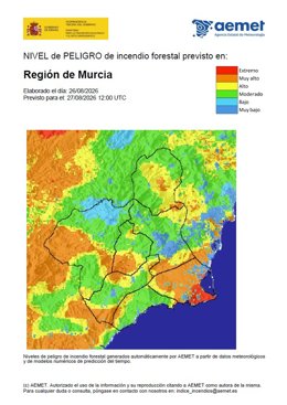 El nivel de riesgo de incendio forestal este jueves es alto en la Cuenca de Mula, Guadalentín, Litoral este y Noroeste