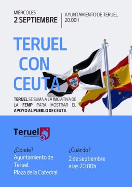 Cartel de la convocatoria del Ayuntamiento de Teruel en apoyo a Ceuta.