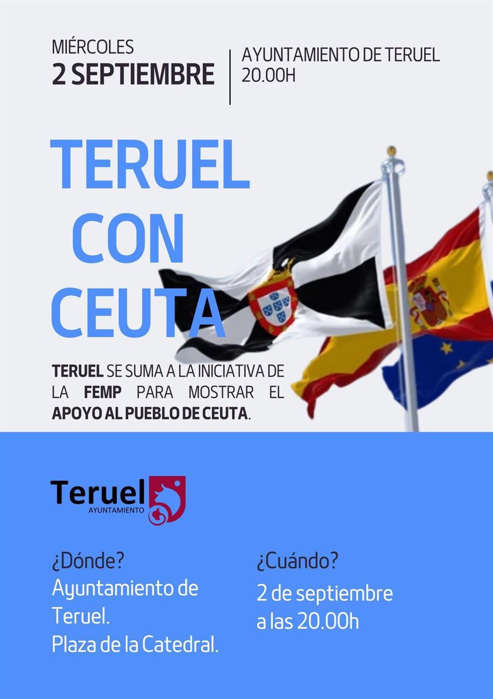Cartel de la convocatoria del Ayuntamiento de Teruel en apoyo a Ceuta.
