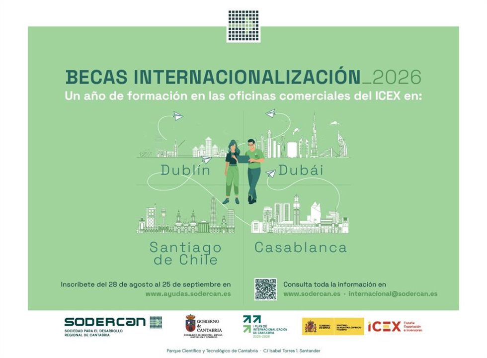 Cartel de la convocatoria de las becas de comercio exterior de SODERCAN