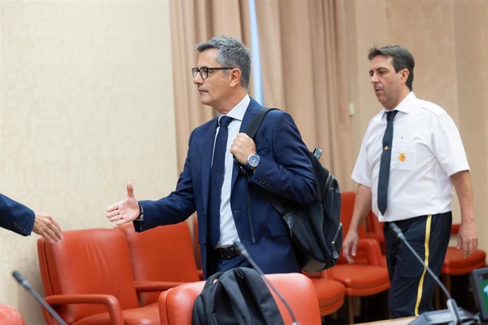 El ministro de la Presidencia, Justicia y Relaciones con las Cortes, Félix Bolaños, comparece a petición propia ante la Comisión Mixta de Seguridad Nacional, en el Congreso de los Diputados, a 18 de agosto de 2026, en Madrid (España). 
