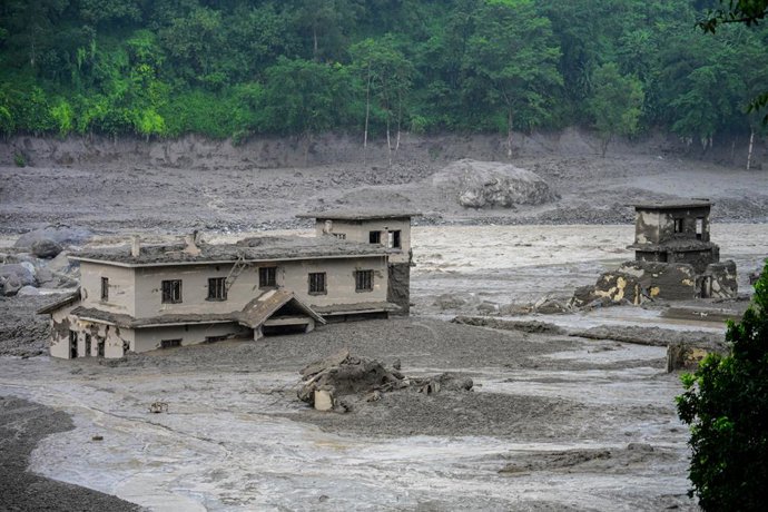 August 26, 2026, Kathmandu, Bagmati, Nepal: NUWAKOT, NEPAL - AUGUST 26: An aftermath view of flash floods and mudslides along the Trishuli River in Nuwakot, Nepal, on August 26, 2026. A catastrophic flash flood swept through Nepal's northern border region