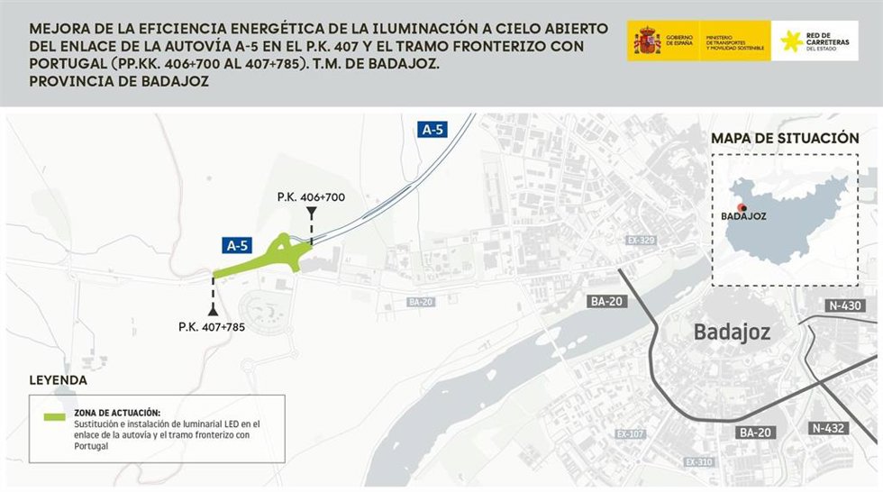 Proeycto de mejora de la iluminación de la A-5 a su paso por la ciudad de Badajoz