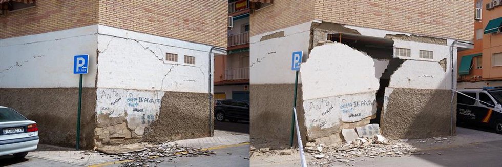 Imagen de la evolución del terremoto del 14 de agosto al 18 de agosto en un edificio del distrito de El Zaidín. A 18 de agosto de 2026 en Granada, Andalucía (España). 
