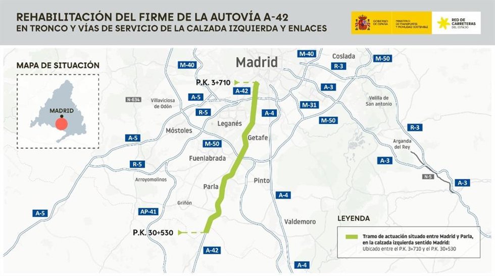 Rehabilitación del firme en la autovía A-42