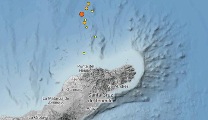 El IGN registra diez terremotos en las últimas horas en aguas próximas al noreste de Tenerife
