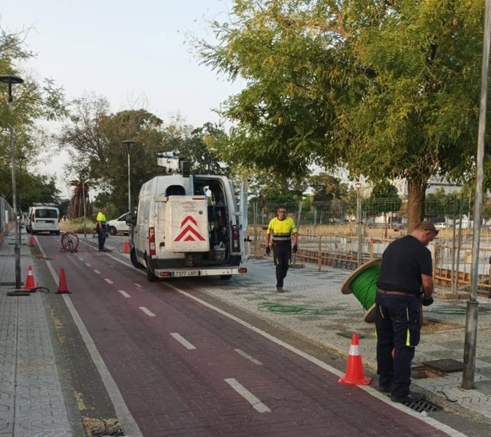 Trabajos de reposición de cableado eléctrico tras su robo.